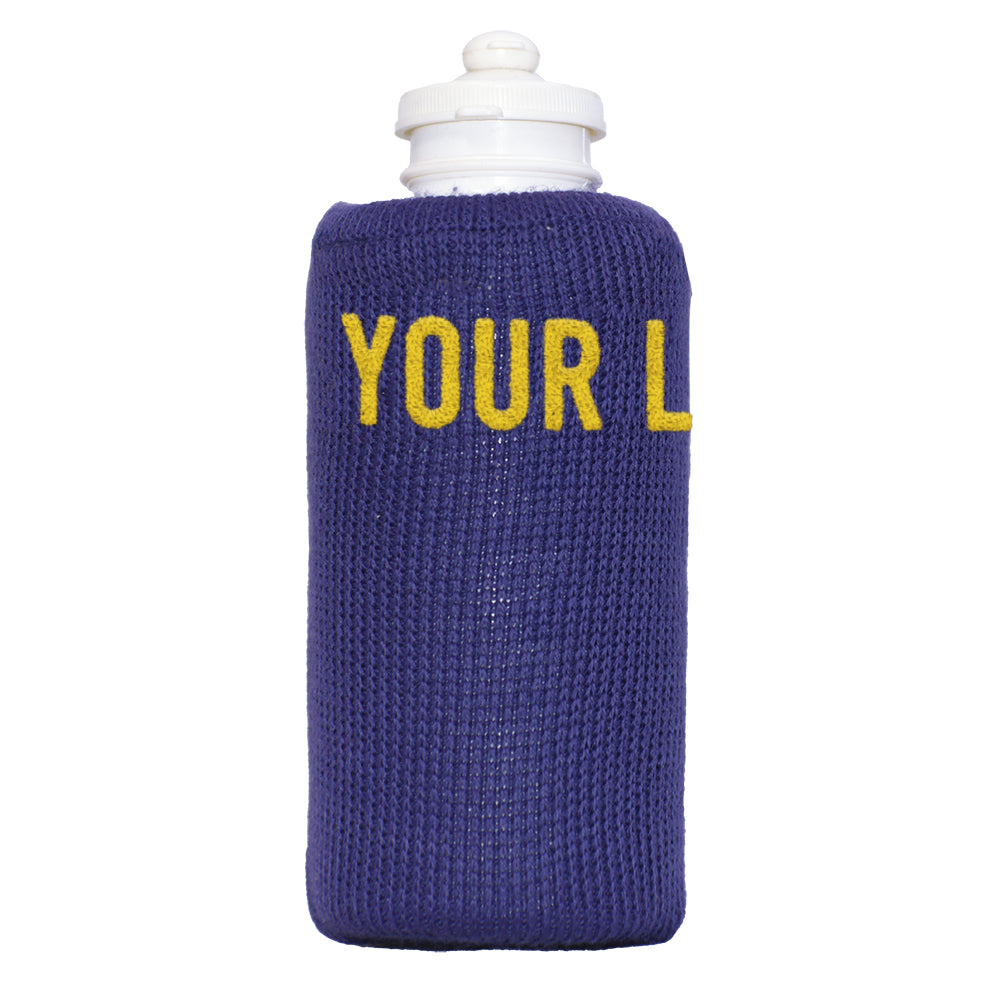 Purple bottle-cover customised with your own lettering