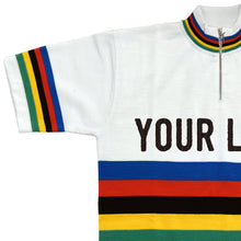 Load image into Gallery viewer, Rainbow jersey tubular sleeve customised with your own lettering