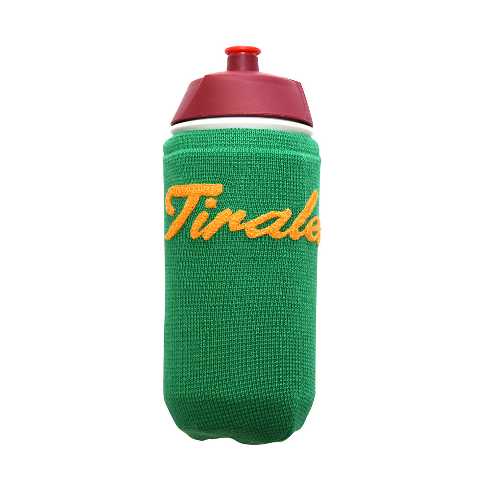 Green bottle-cover customised with Tiralento lettering