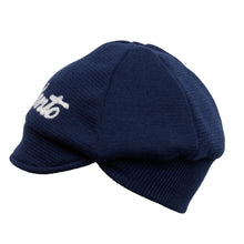 Load image into Gallery viewer, Blue woolen cap customised with Tiralento lettering
