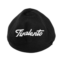 Load image into Gallery viewer, Black woolen cap customised with Tiralento lettering