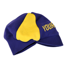 Load image into Gallery viewer, Yellow purple woolen cap customised with your own lettering
