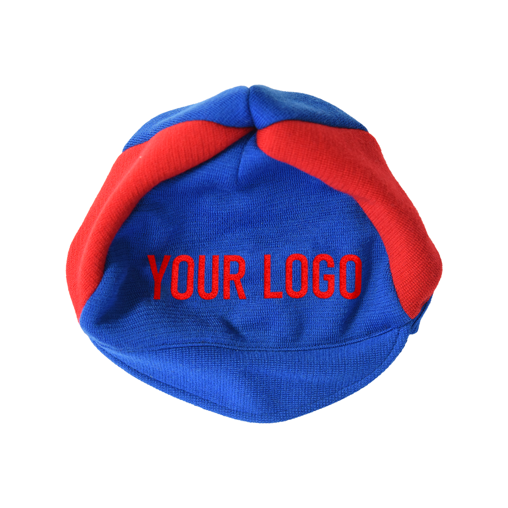 Sky-blue red woolen cap customised with your own lettering