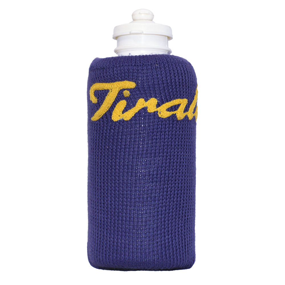 Purple bottle-cover customised with Tiralento lettering