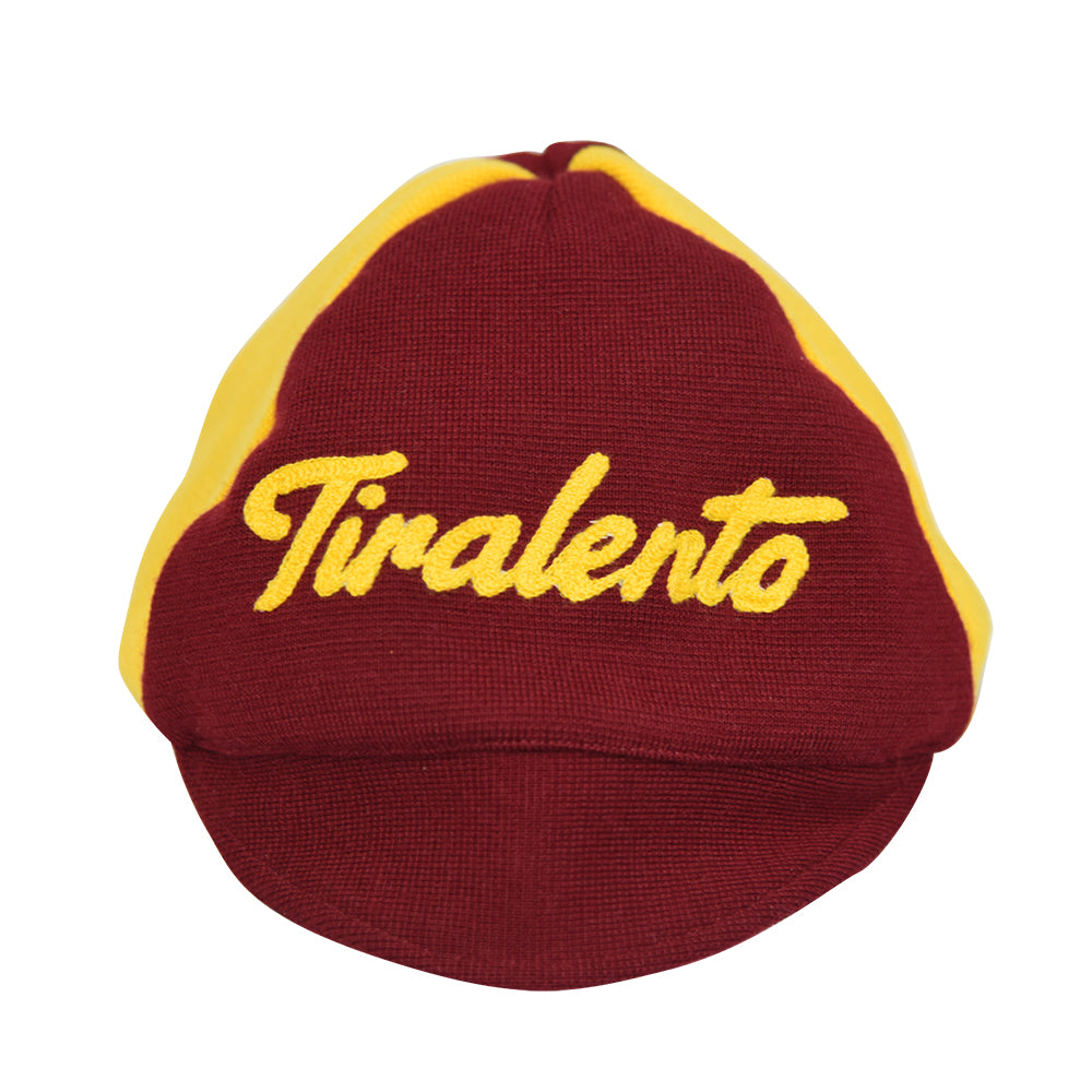 Grenade yellow wollen cap customised with Tiralento lettering