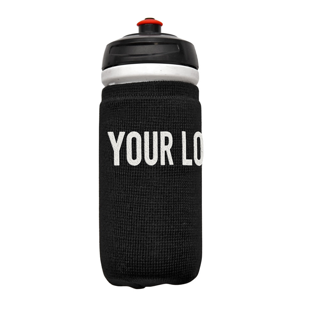 Black bottle-cover customised with your own lettering