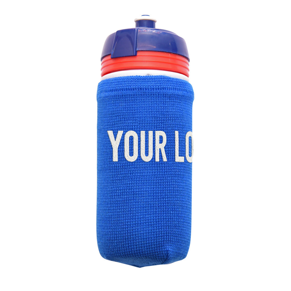 Light blue bottle-cover customised with your own lettering