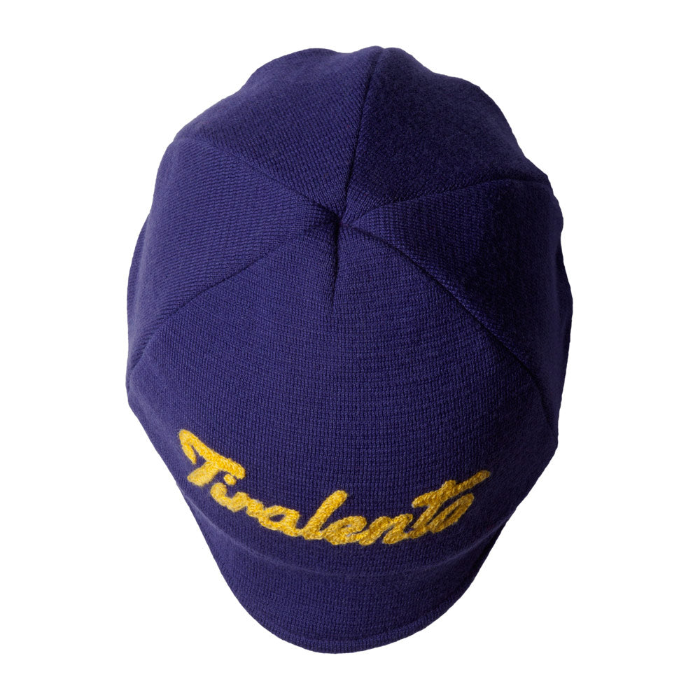 Purple woolen cap customised with Tiralento lettering