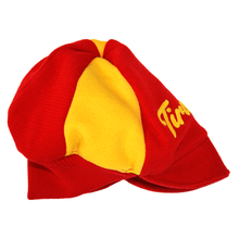 Load image into Gallery viewer, Yellow red woolen cap customised with Tiralento lettering
