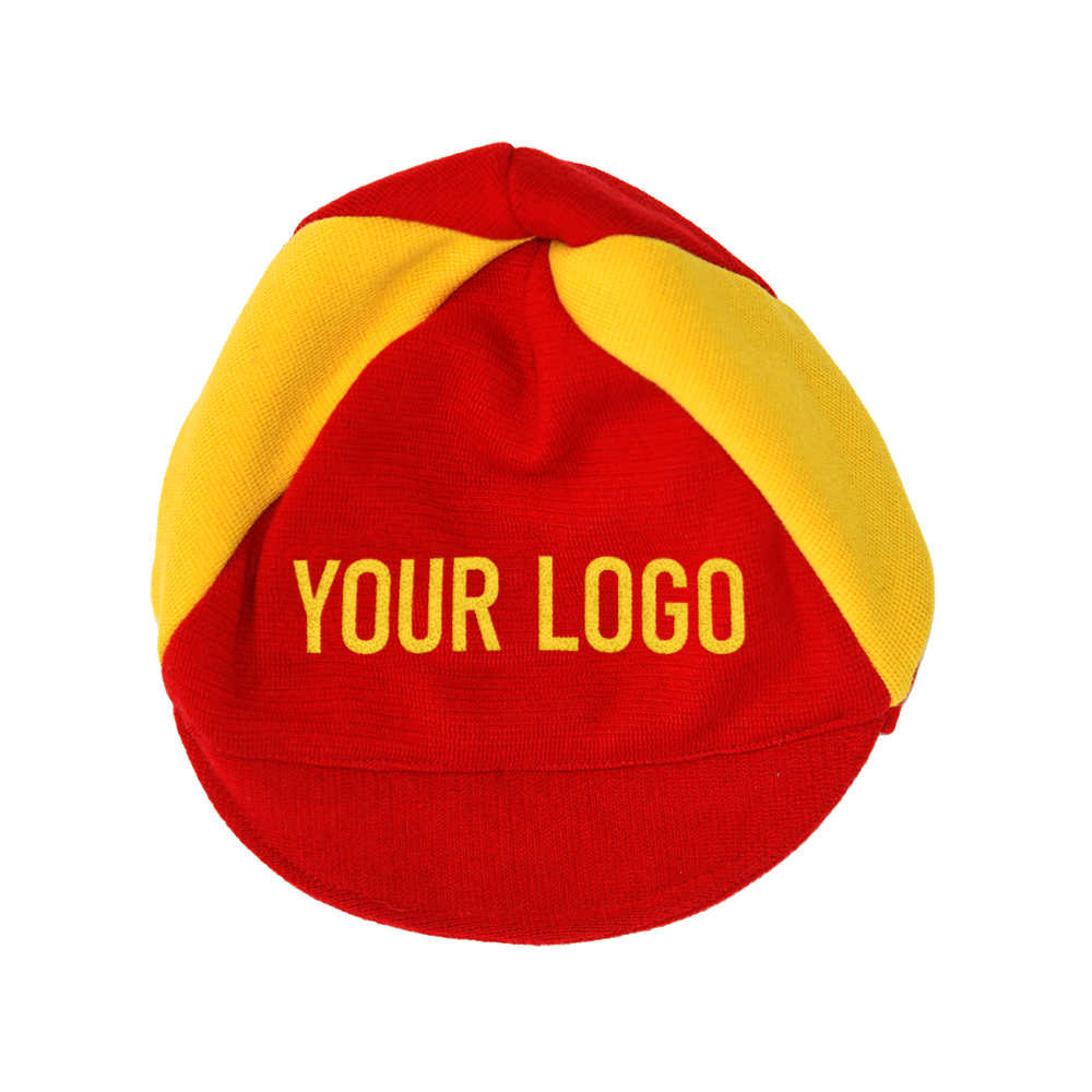 Yellow red woolen cap customised with your own lettering