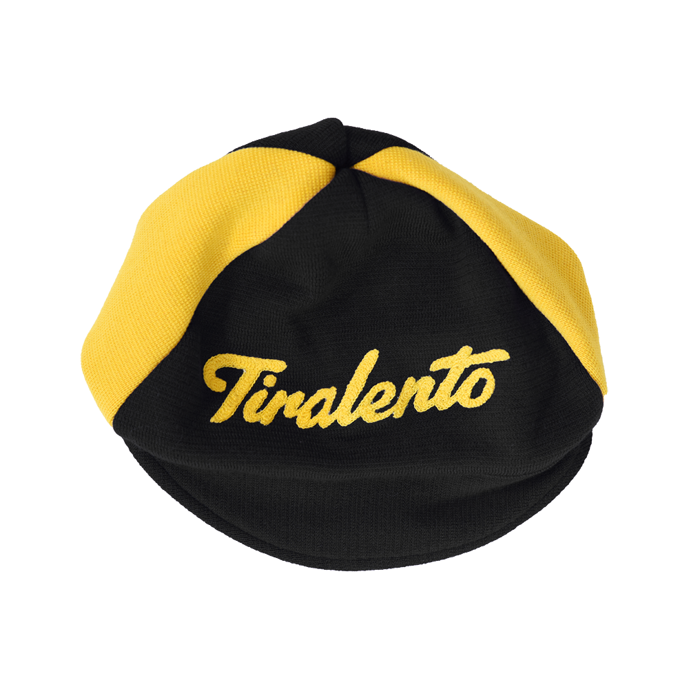 Blue woolen cap customised with Tiralento lettering