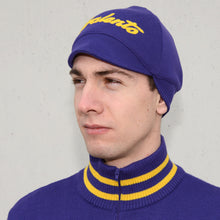 Load image into Gallery viewer, Purple woolen cap customised with Tiralento lettering
